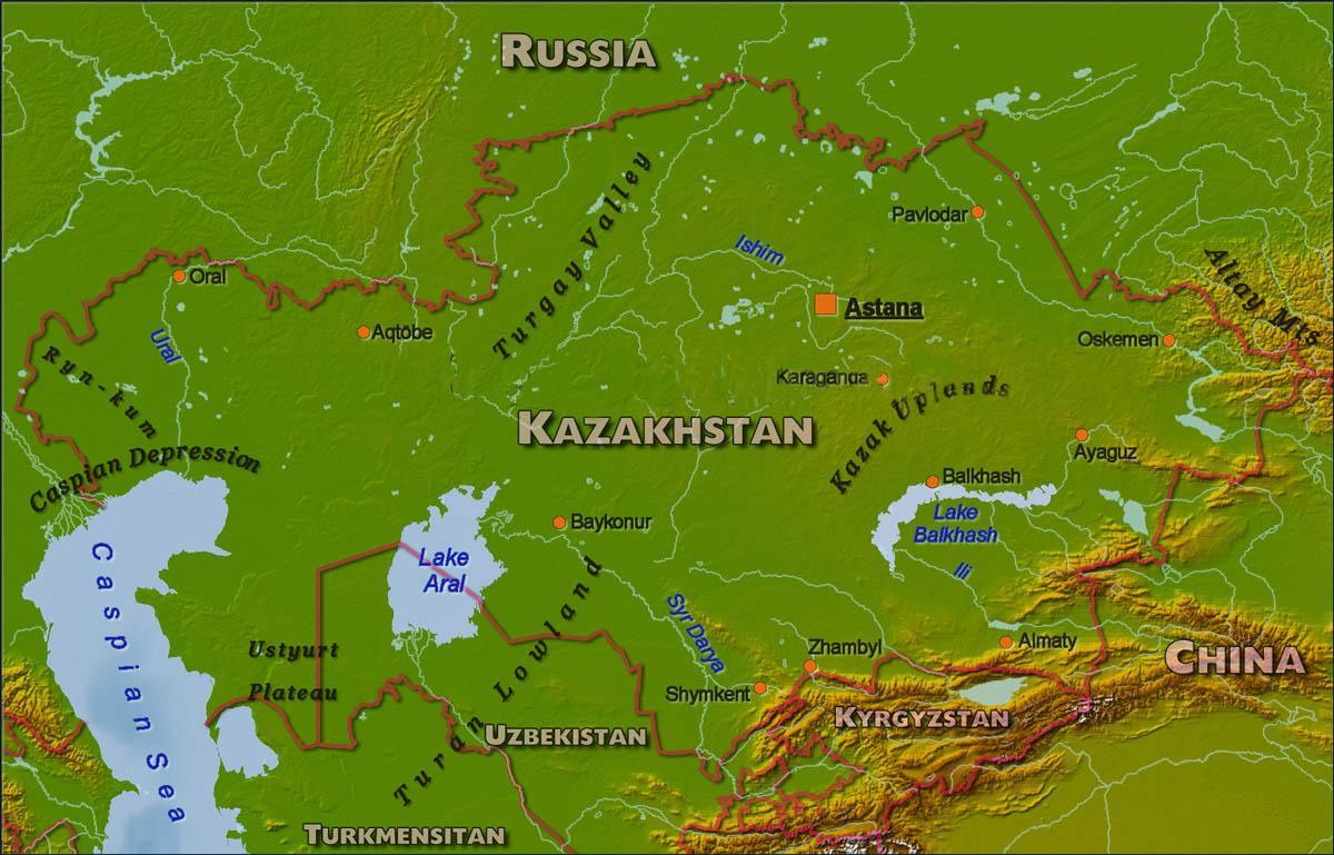 kort over Kasakhstan fysiske