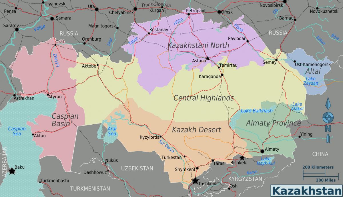 kort Kasakhstan regioner